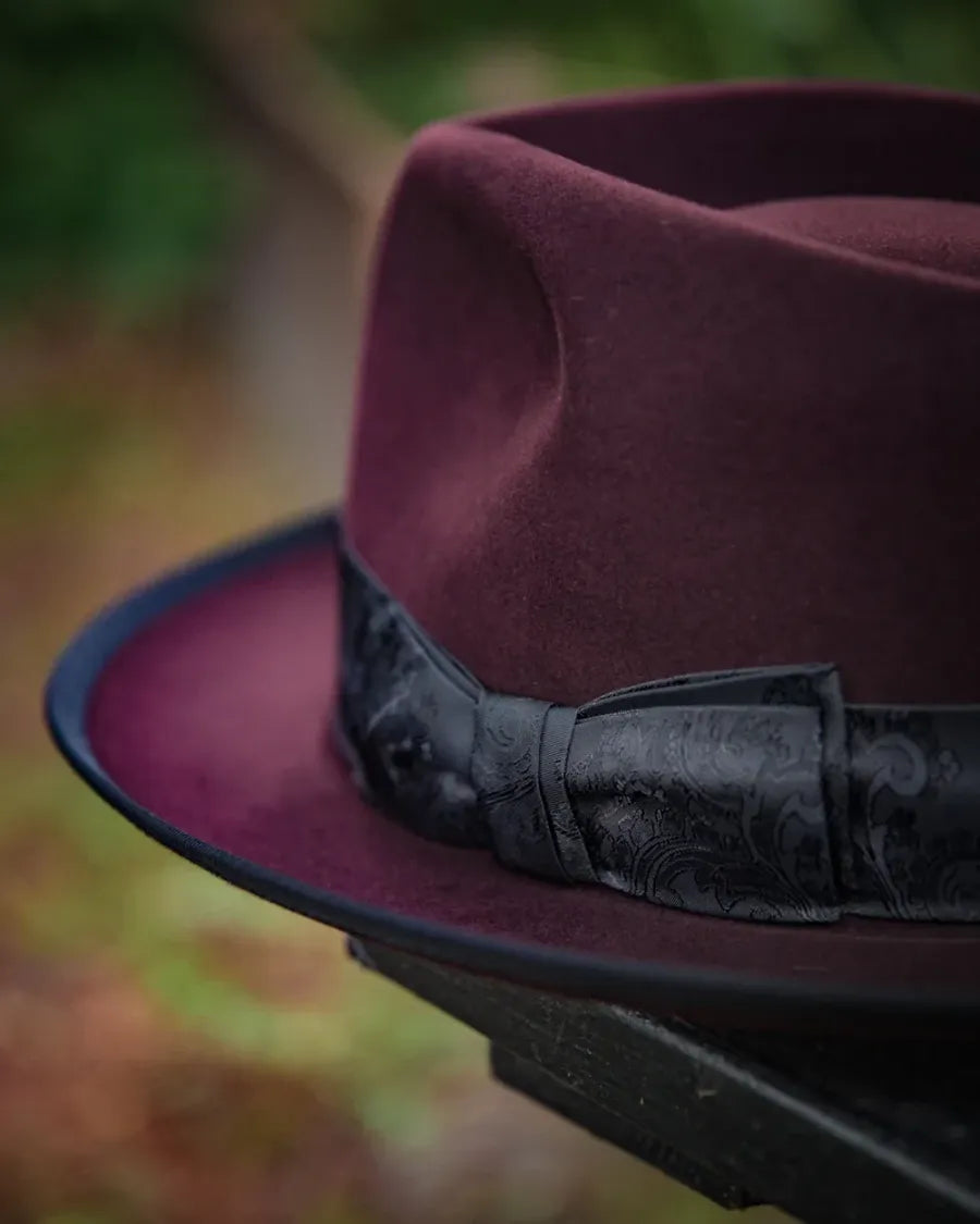 Bespoke Handmade Fedora - Special Hat Band-Red-Black