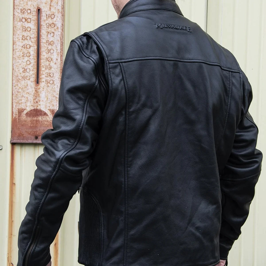 Men's Buffalo Leather Thermal Motorcycle Jacket - Black