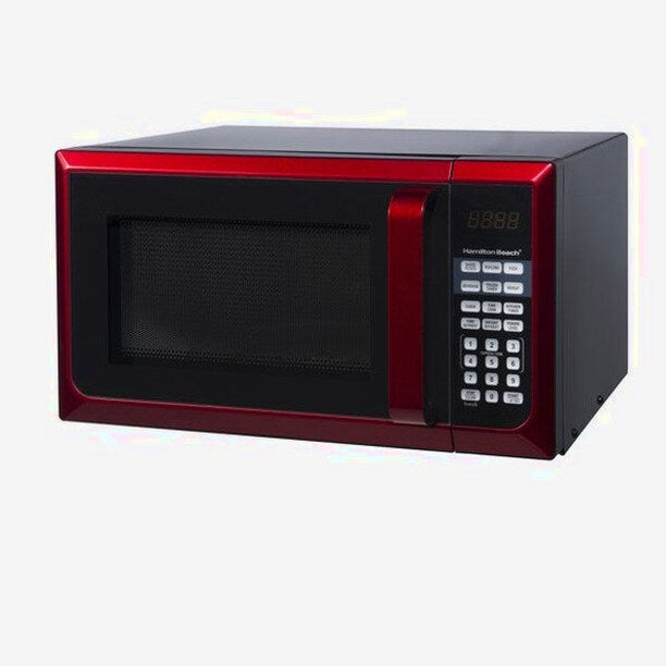 Hamilton Beach Microwave Oven 0.9 Cu. Ft., 900W, Red Stainless Steel