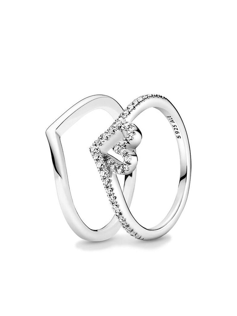 Sterling Silver Wishbone and Heart Ring Set