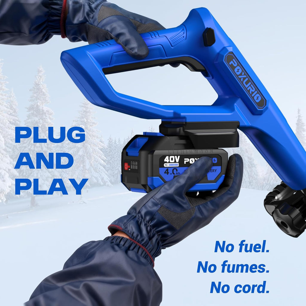 POXURIO 40V Cordless Snow Shovel, 13 Inch Width, 6 Inch Depth, 2 x 4.0Ah Batteries