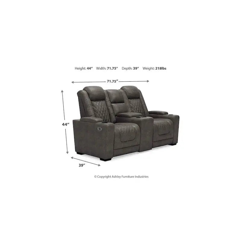 Ashley Gray Power Reclining Loveseat With Console, 71.75in W x 39in D x 44in H - Hyllmont
