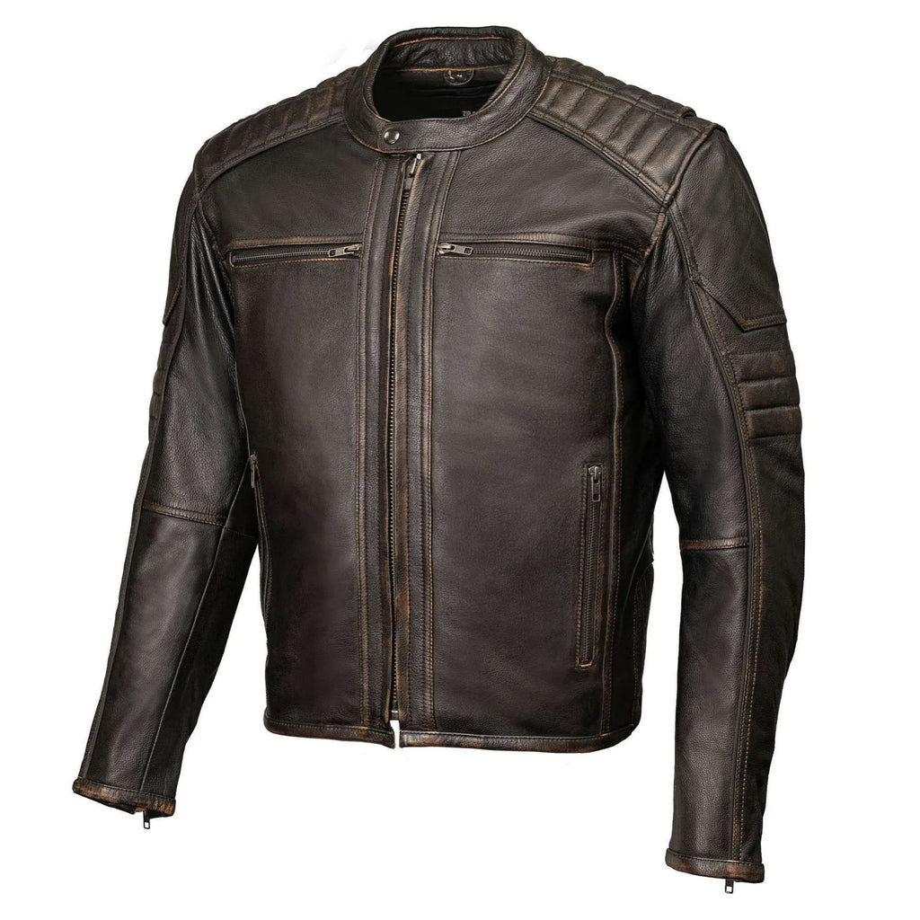 Men's Naked Cowhide Motorcycle Jacket - Brown