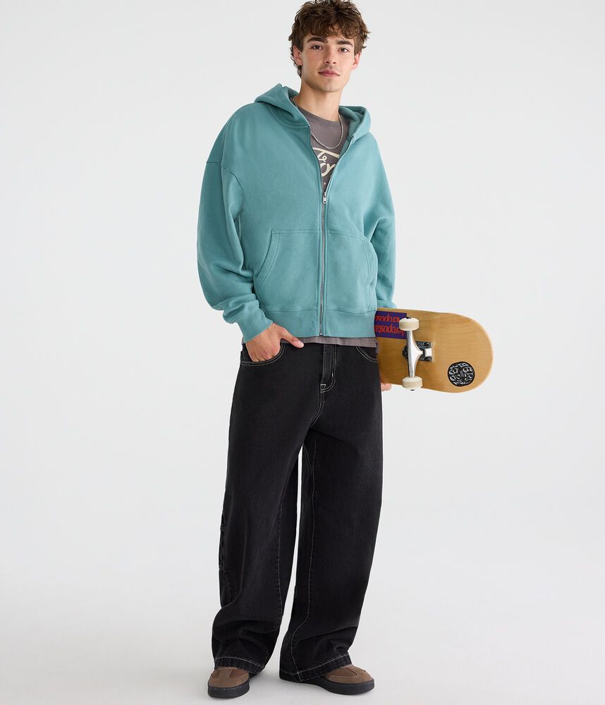 Boxy Full-Zip Fleece Hoodie - Blue Coral