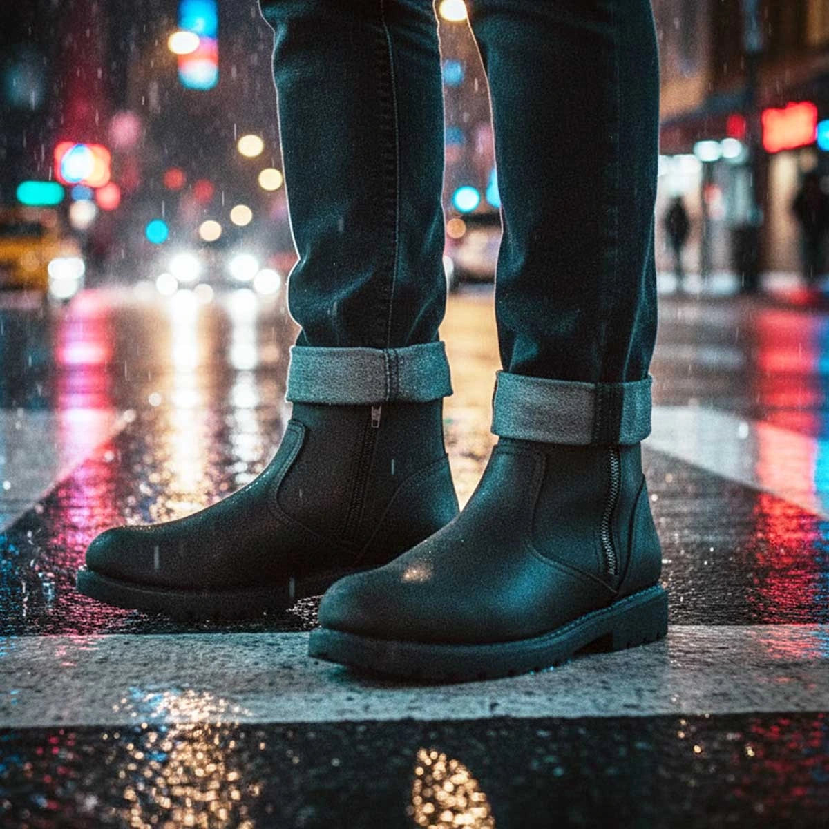 Men's Dual-Zip Motorcycle Boots - Black