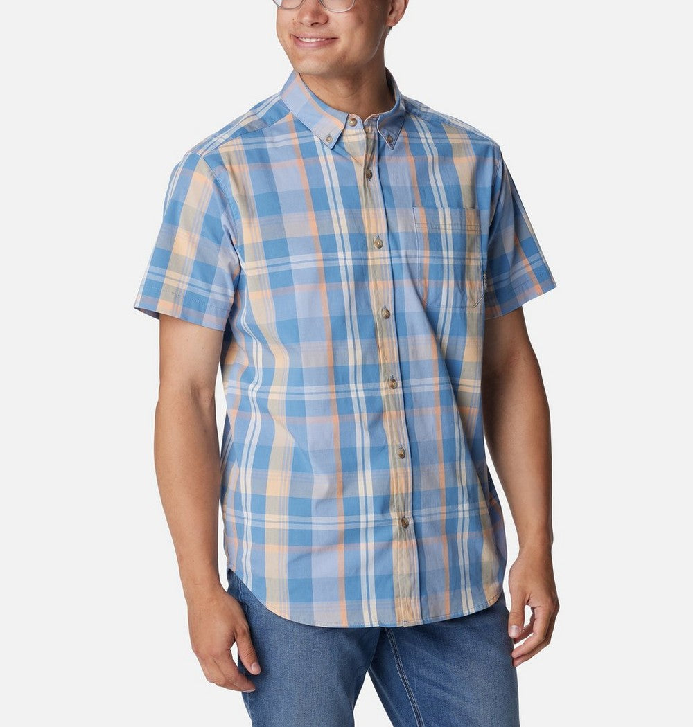 Men's Stretch Short Sleeve Plaid Shirt - Navy