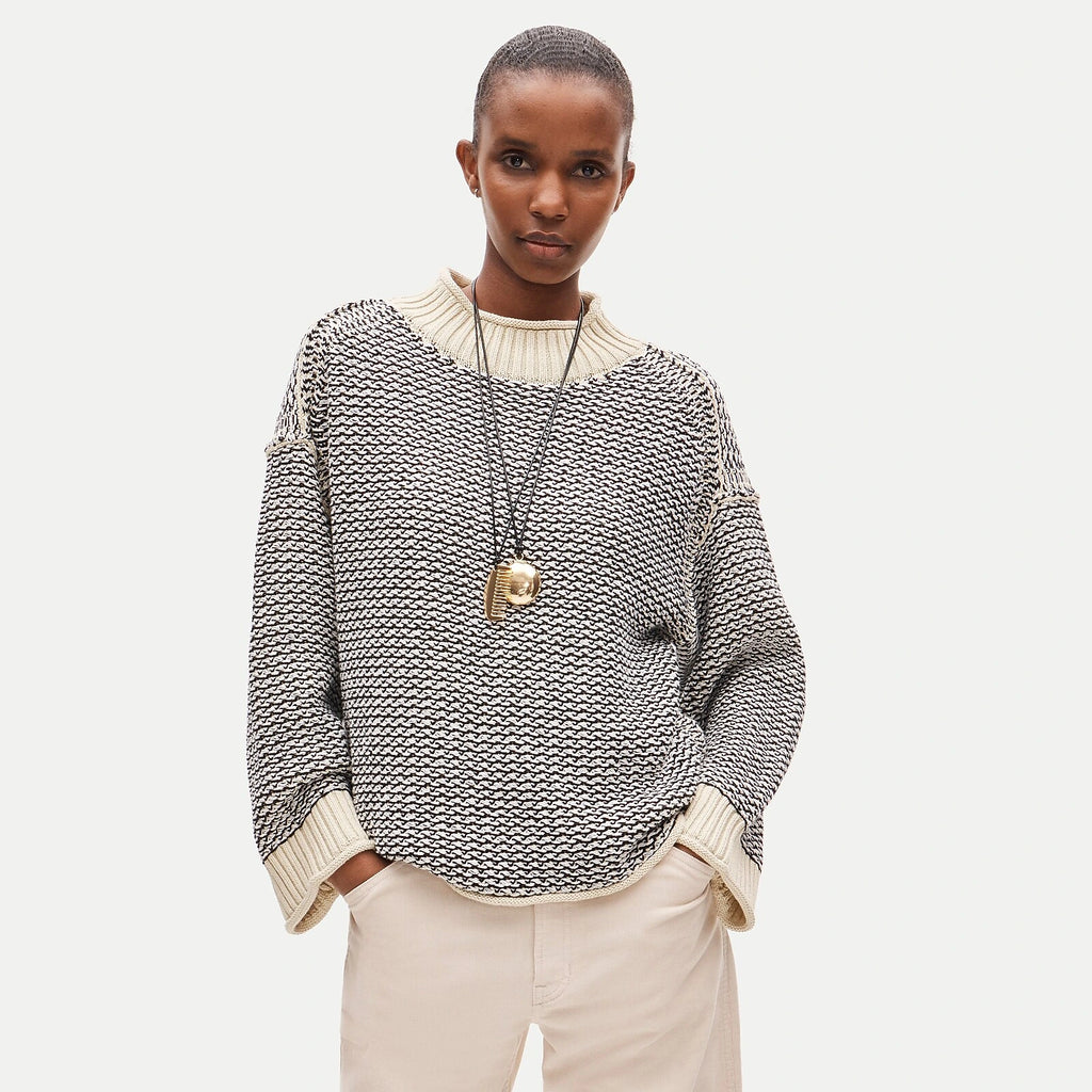 Reversible Cotton Tweed-Stitch Sweater - Blue