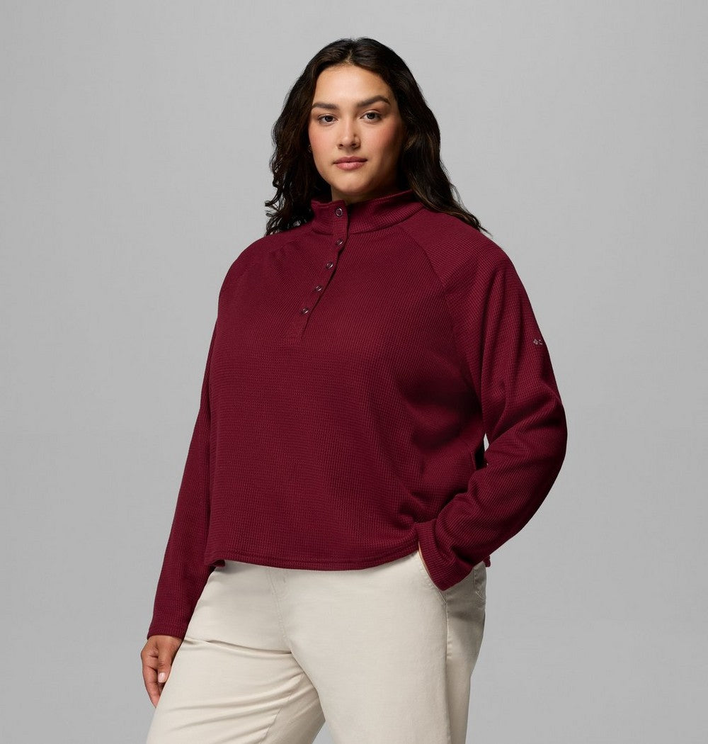 Women's Plus Waffle-Knit Half-Snap Shirt - Gray