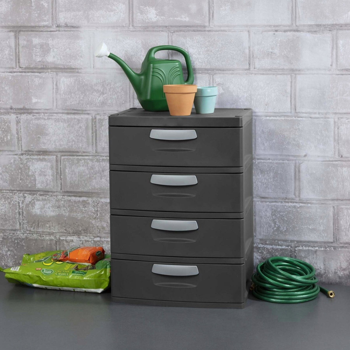 Sterilite Heavy-Duty 4 Drawer Plastic Storage Unit, Flat Gray