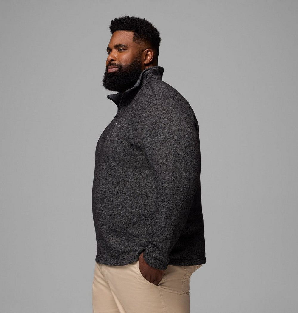 Men's Big Cotton-Blend Half-Zip Pullover - Black