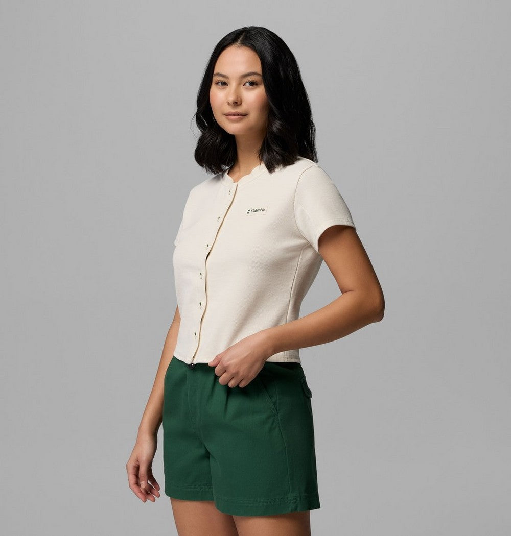 Women's Cropped Button-Front Knit Shirt - Green