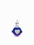 Red Enamel Lips Dangle Charm - Silver