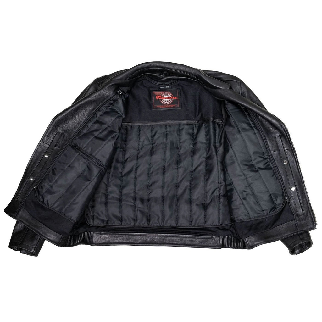 Men's Lapel Collar Leather Motorcycle Jacket - Black