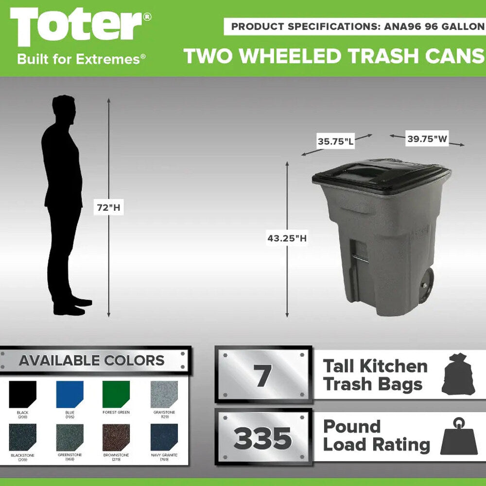 Toter 96 Gallon Trash Can With Smooth Wheels And Lid