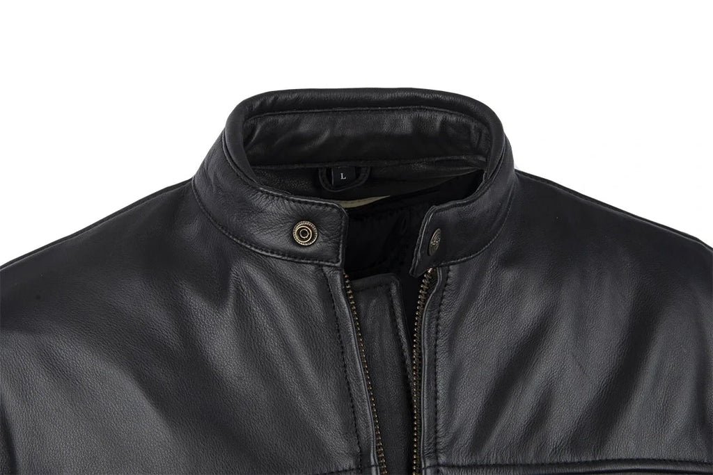 Men's Buffalo Leather Thermal Motorcycle Jacket - Black