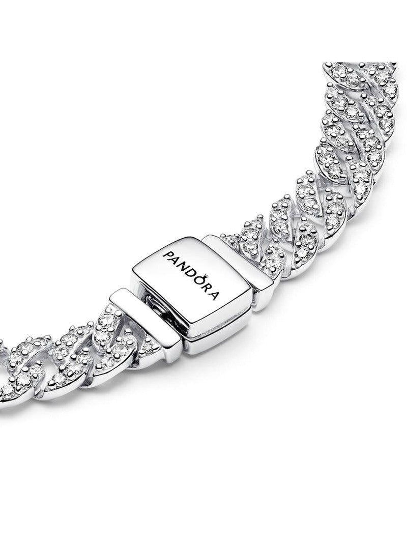 Pavé Curb Link Bracelet - Silver