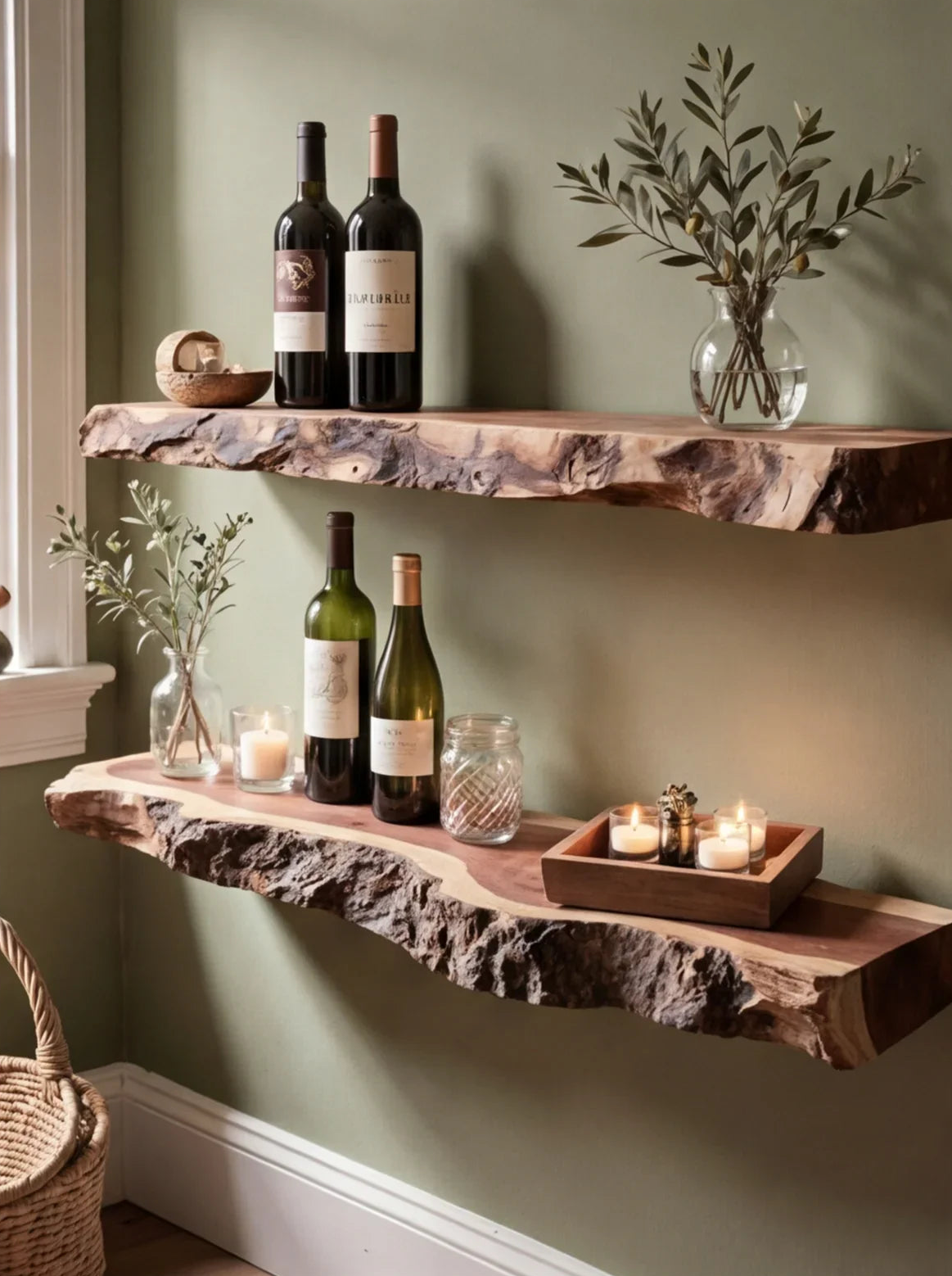 Handcrafted Live Edge Floating Bar Shelf
