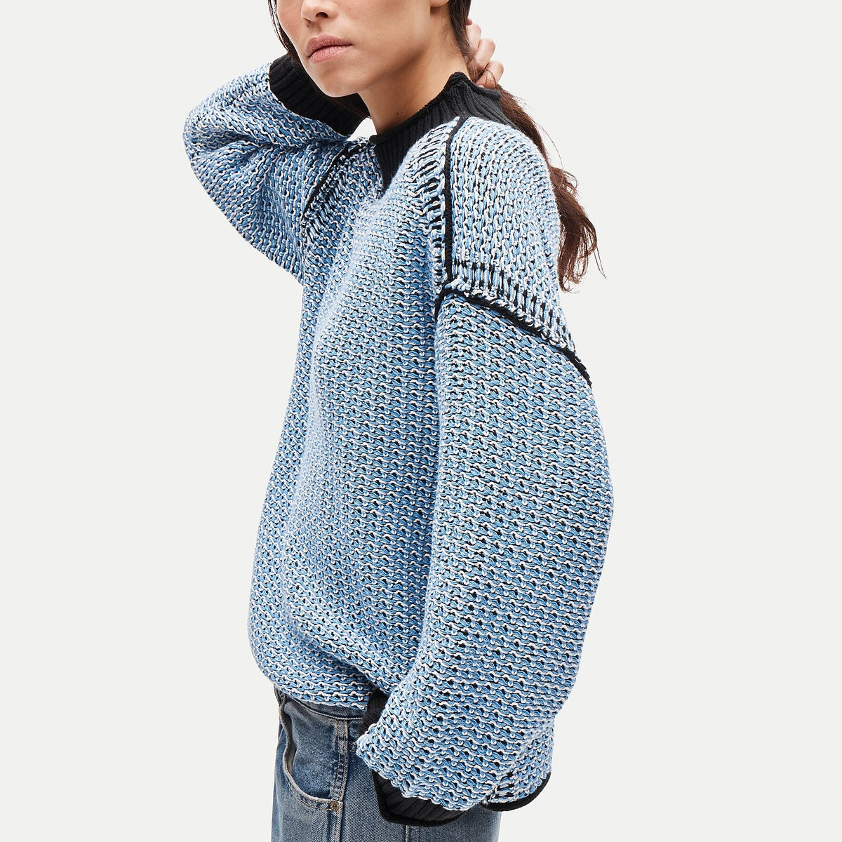 Reversible Cotton Tweed-Stitch Sweater - Blue