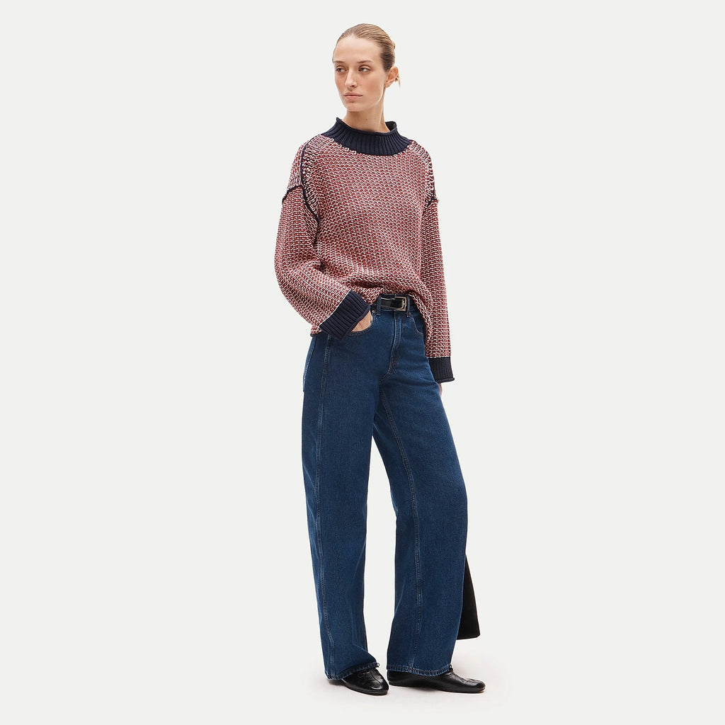 Reversible Cotton Tweed-Stitch Sweater - Blue