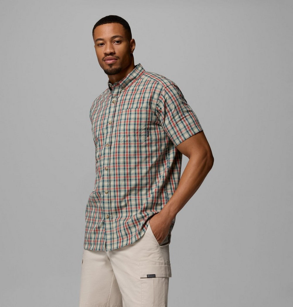 Men's Stretch Short Sleeve Plaid Shirt - Navy