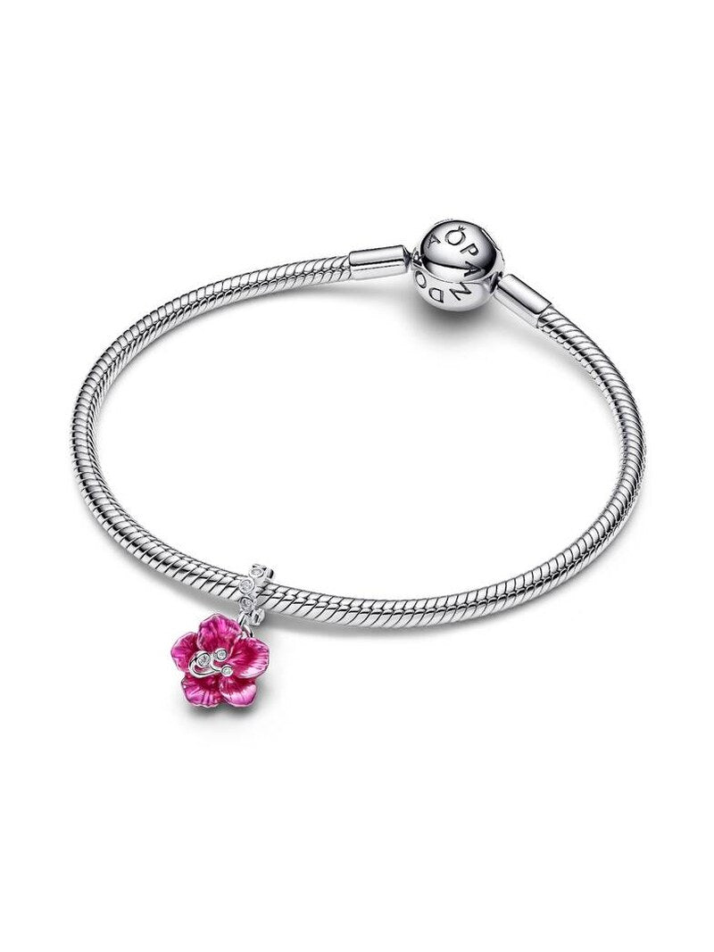 Pink Flower Silver Dangle Charm