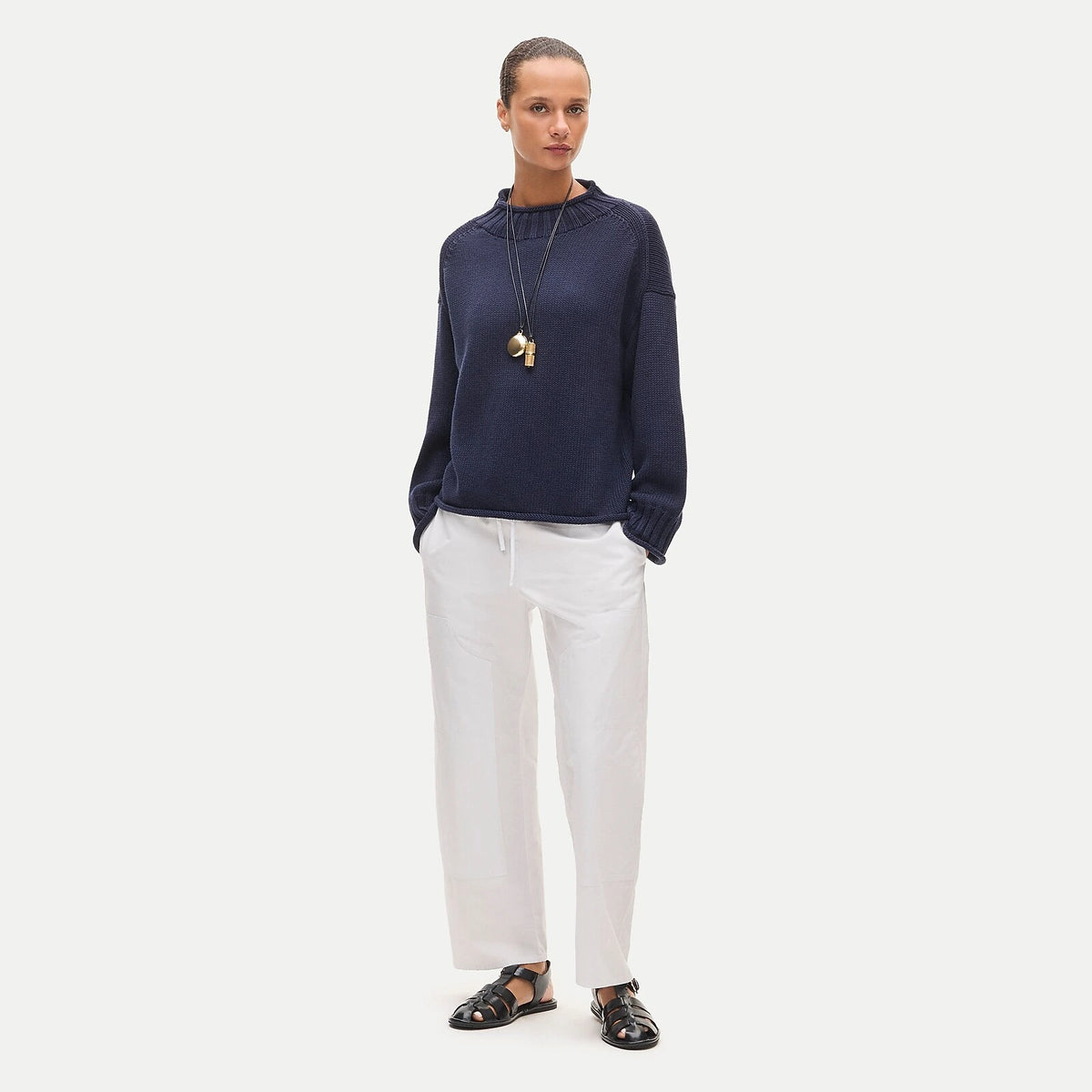 Women's Rolled-Neck Cotton Sweater - Lavender