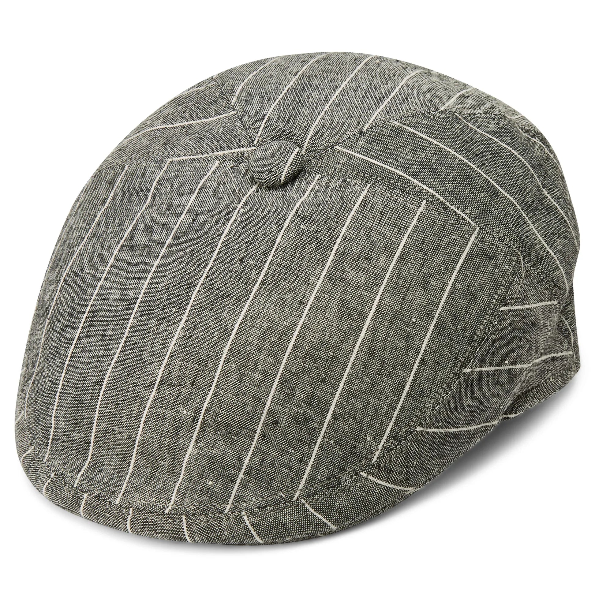 Grey & White Striped Moda Flat Cap