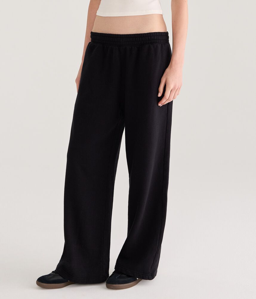 Mid-Rise Wide-Leg Fleece Sweatpants - Black