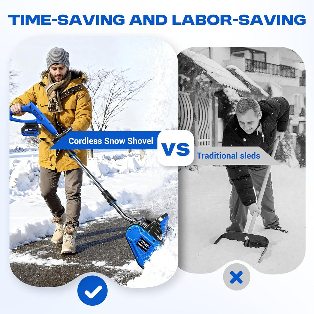 POXURIO 40V Cordless Snow Shovel, 13 Inch Width, 6 Inch Depth, 2 x 4.0Ah Batteries