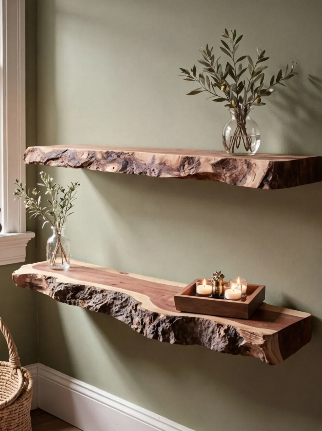 Handcrafted Live Edge Floating Bar Shelf