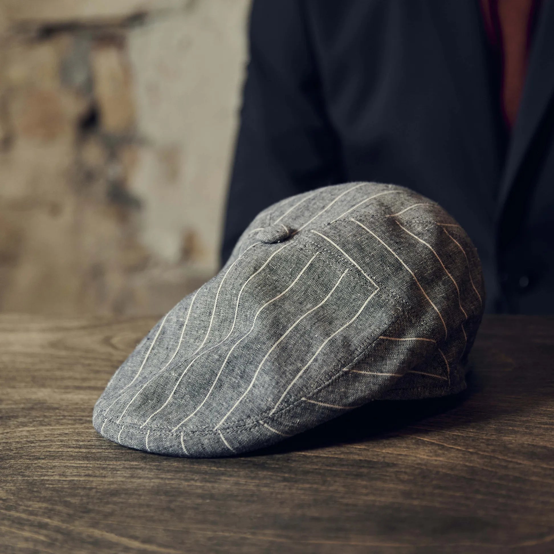 Blue & White Striped Moda Flat Cap