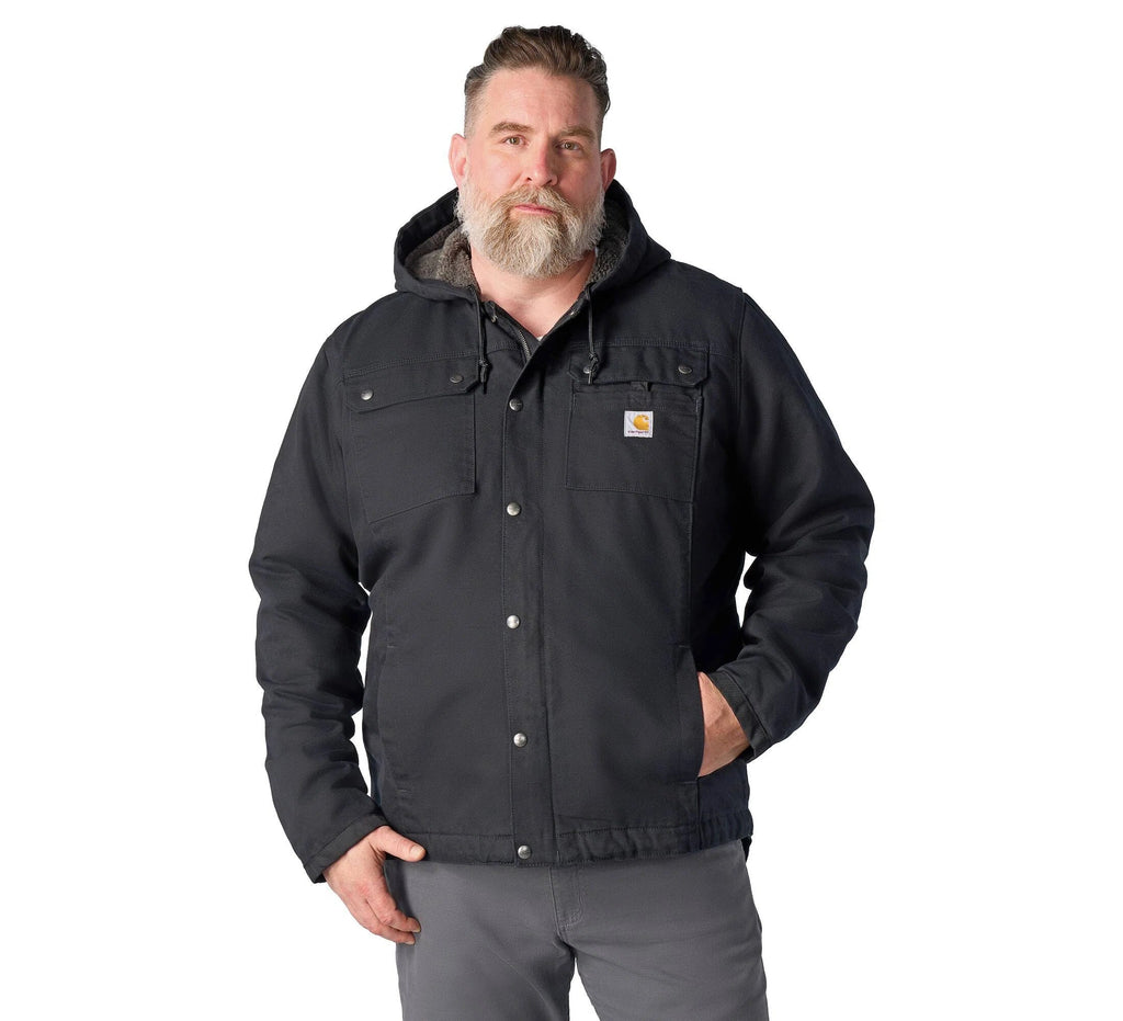 Men's Sherpa-Lined Cotton Canvas Jacket - Black