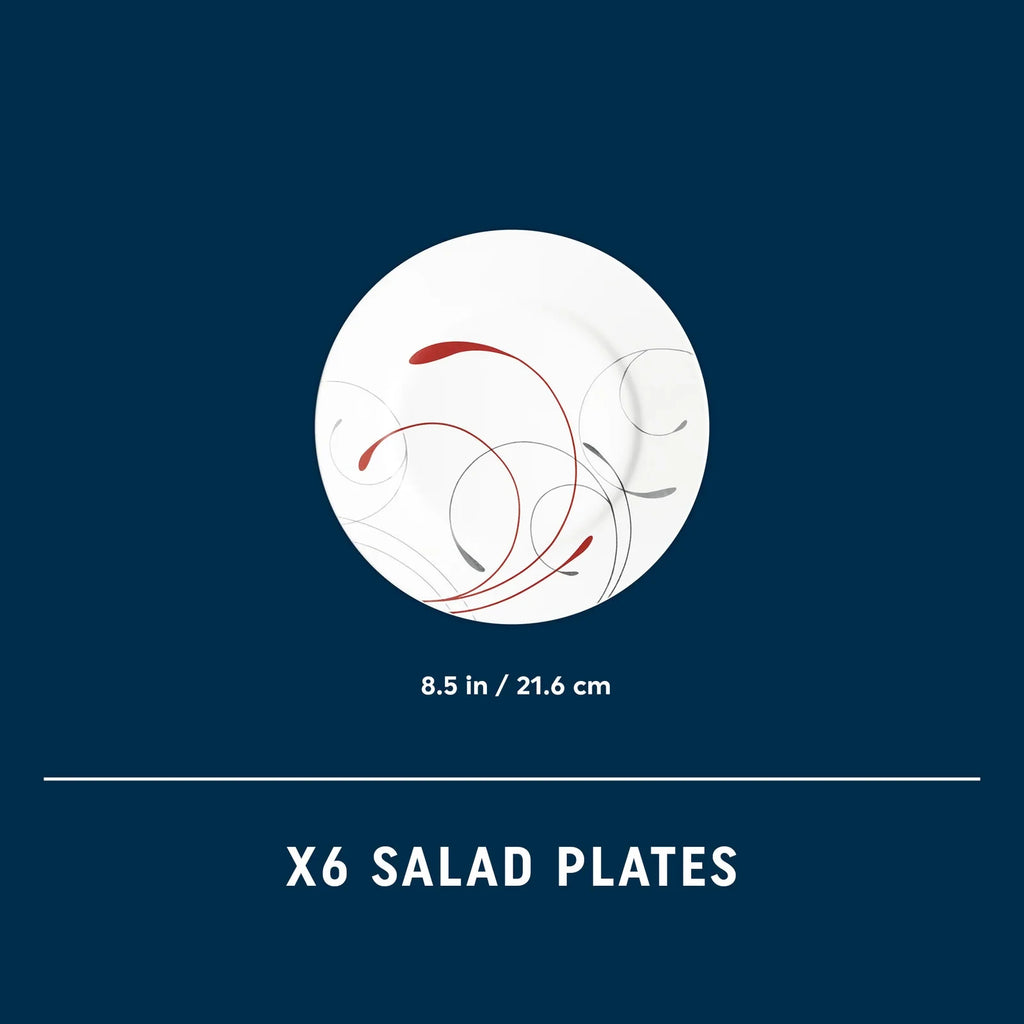 8.5-Inch Glass Salad Plates, Set of 6 - Red Gray