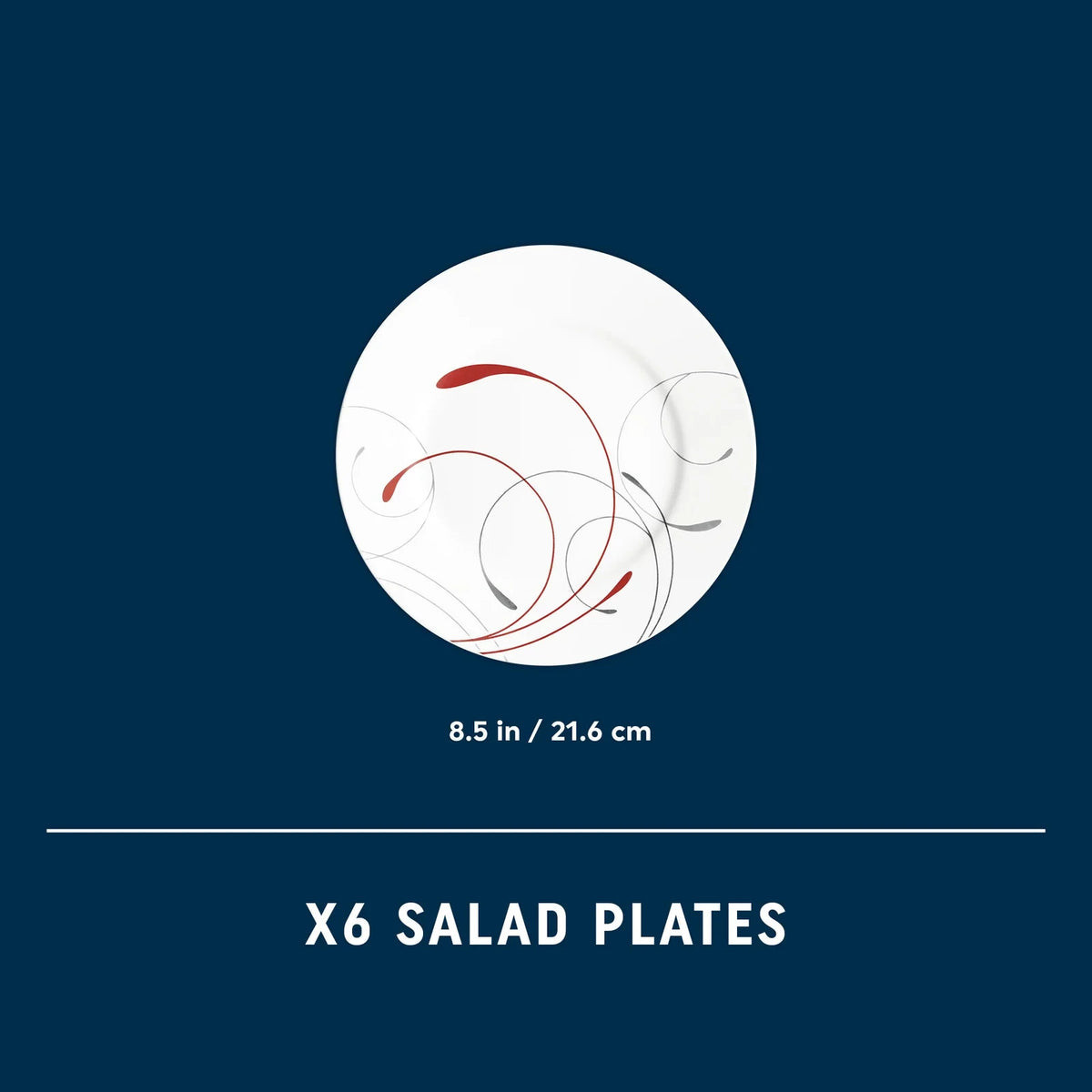 8.5-Inch Glass Salad Plates, Set of 6 - Red Gray