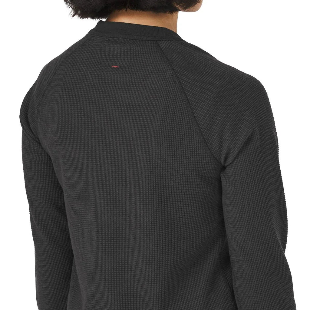 Waffle Knit Long Sleeve Thermal Shirt - Black