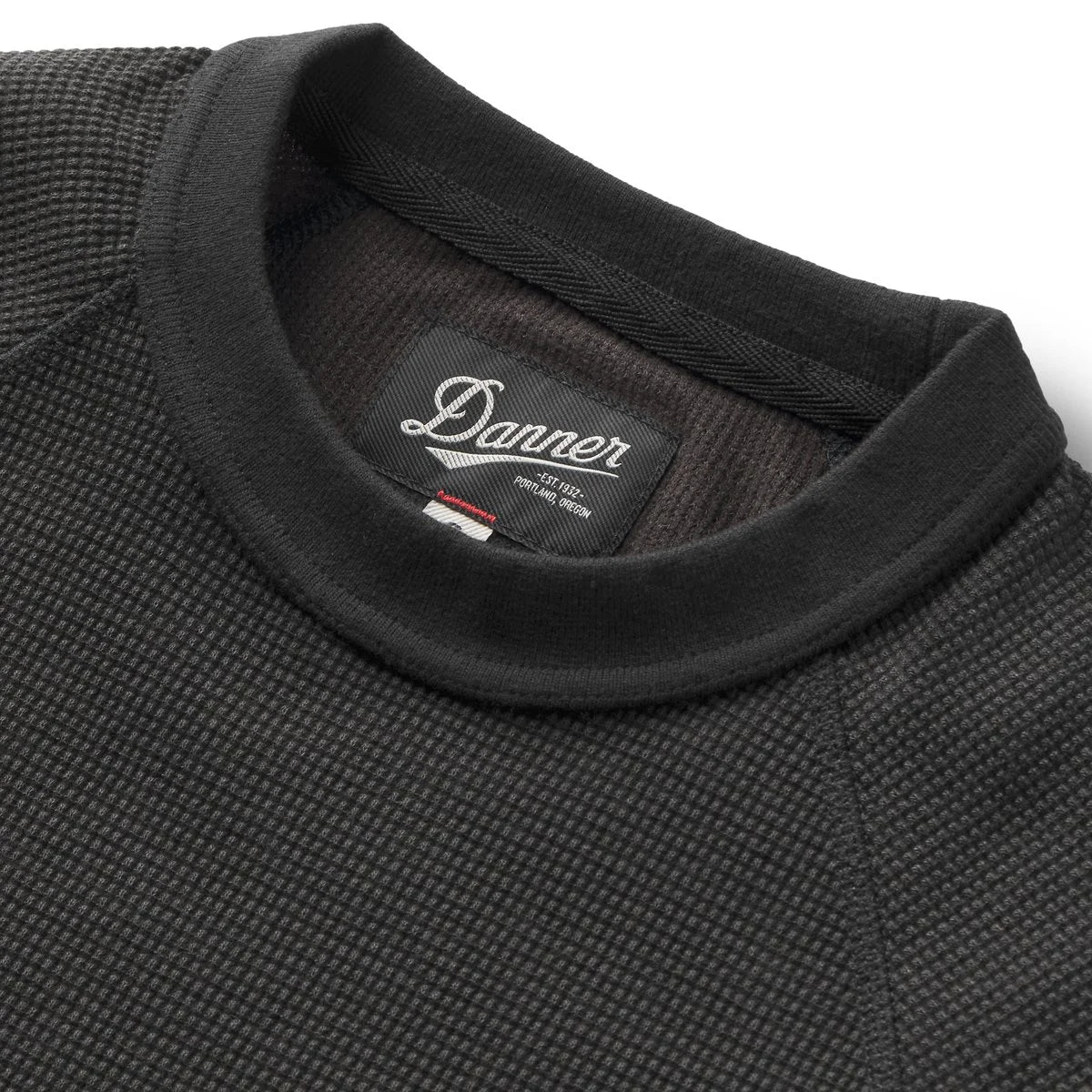 Waffle Knit Long Sleeve Thermal Shirt - Black