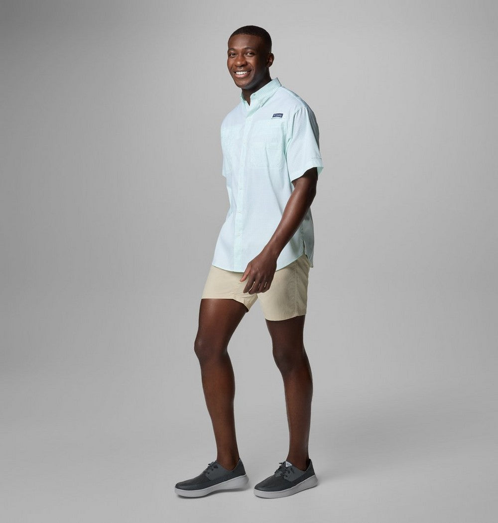 Men's Vented Short-Sleeve Fishing Shirt - Green Gingham