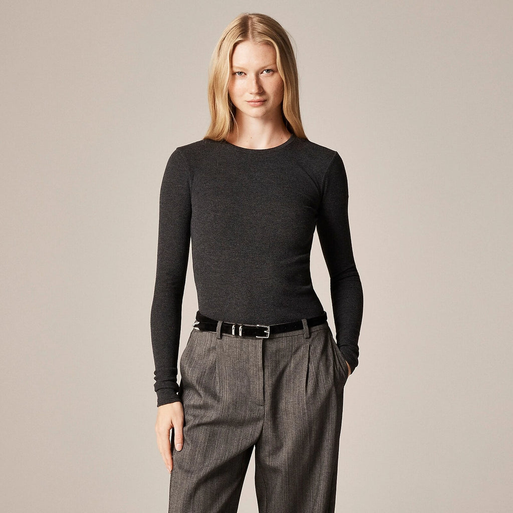 Women's Ribbed Long-Sleeve T-Shirt - Black