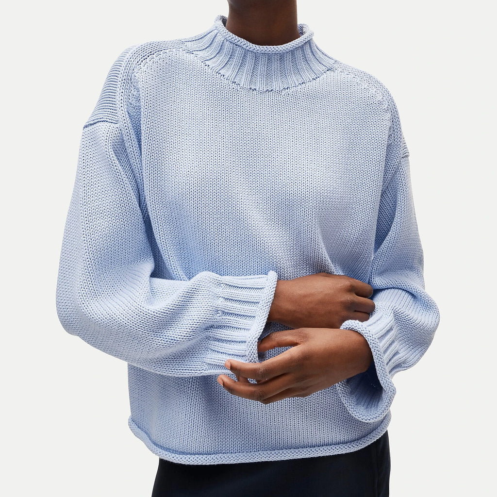 Women's Rolled-Neck Cotton Sweater - Lavender
