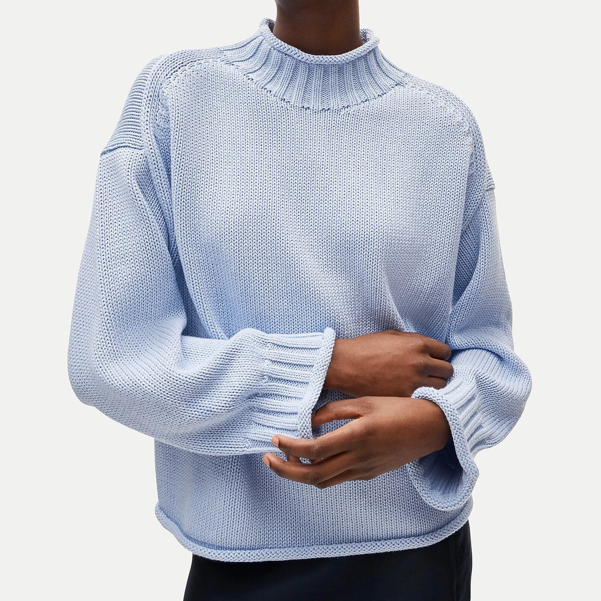 Women's Rolled-Neck Cotton Sweater - Lavender