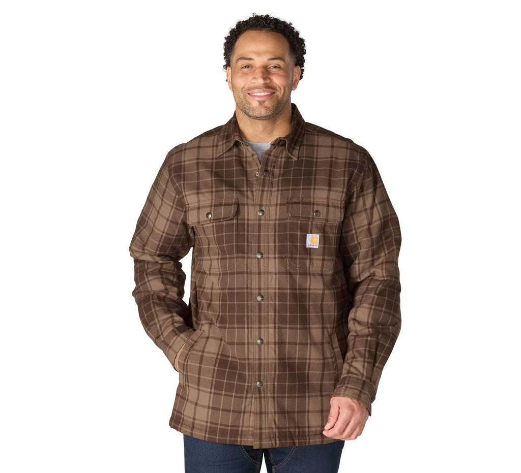 Men's Sherpa-Lined Plaid Shirt Jacket - Brown