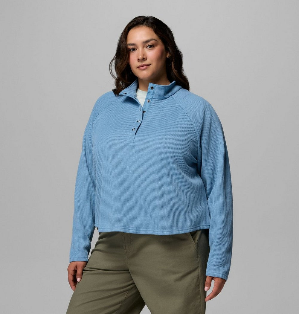 Women's Plus Waffle-Knit Half-Snap Shirt - Gray