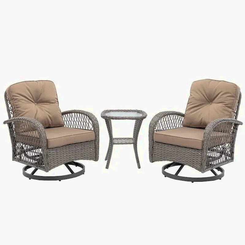 3-Piece Outdoor Swivel Rocker Conversation Set With Tempered Glass Coffee Table