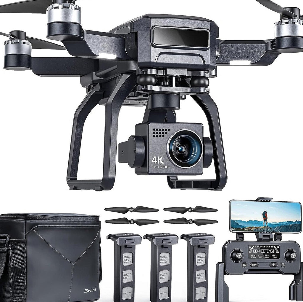 Bwine GPS Camera Drone With 4K Night Vision, 3-Axis Gimbal, 3 Batteries, Black - F7GB2 3B
