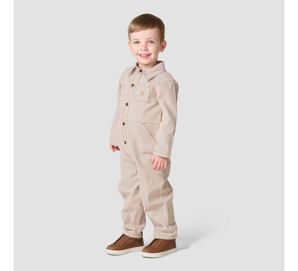 Kids' Striped Twill Snap-Front Coverall - Brown