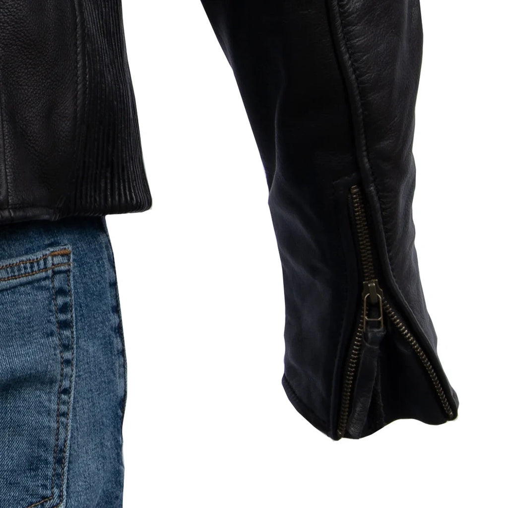 Men's Buffalo Leather Thermal Motorcycle Jacket - Black