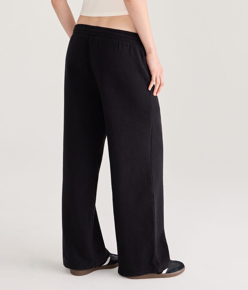 Mid-Rise Wide-Leg Fleece Sweatpants - Black