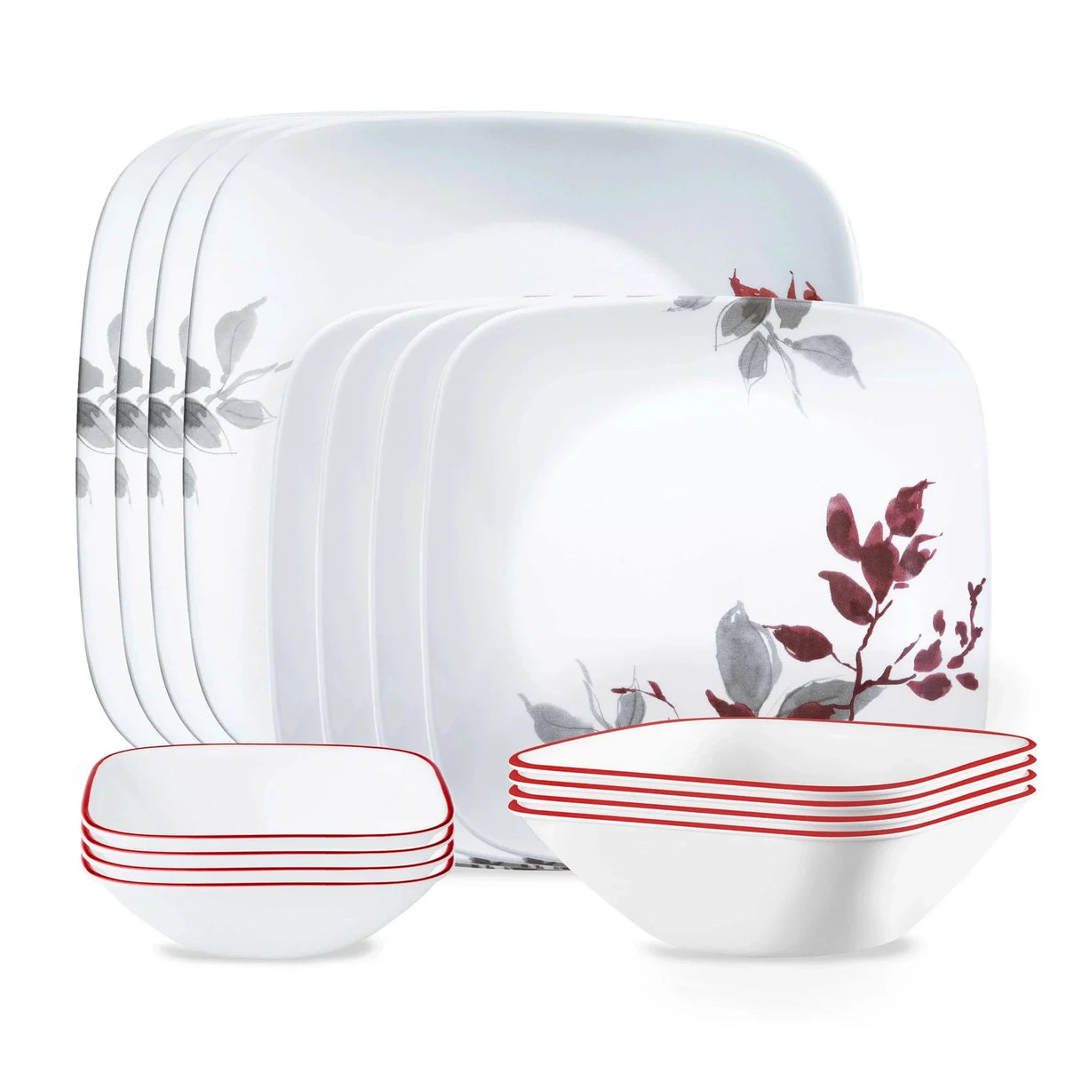 16-Piece Square Glass Dinnerware Set - Leaf Pattern