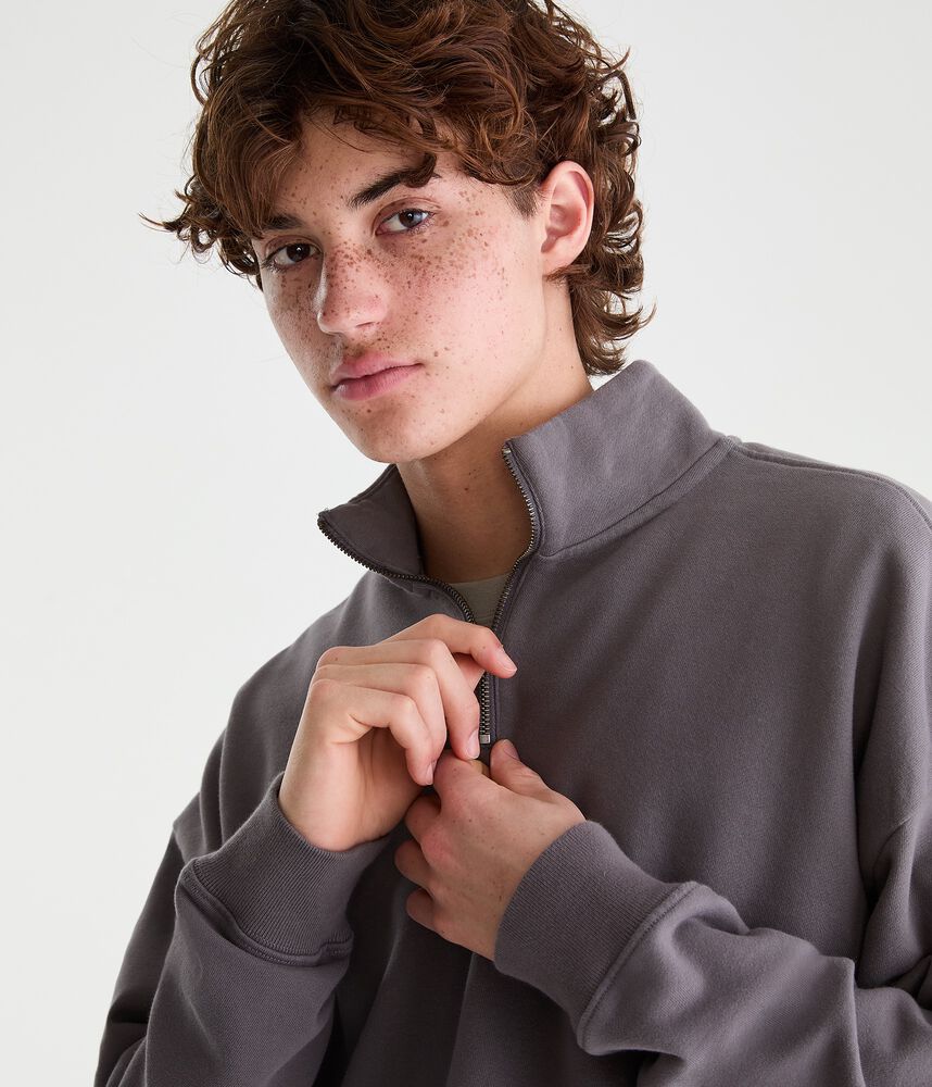 Boxy Quarter-Zip Fleece Sweatshirt - Gray