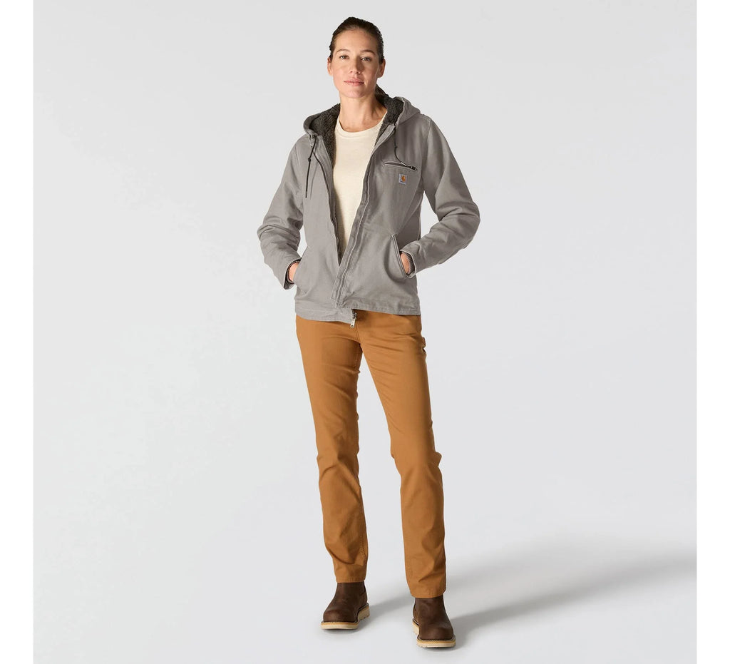Women's Sherpa-Lined Cotton Canvas Hooded Jacket - Taupe